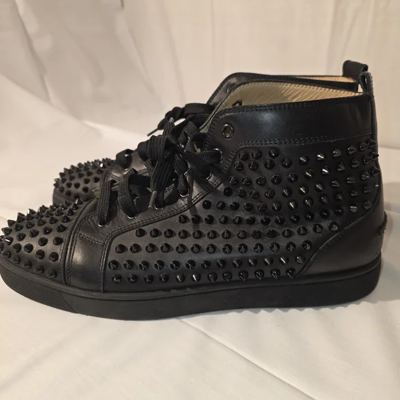 Christian Louboutin Black Spiked Men's High Top Sneakers Mens Sz 44/ 11 - Picture 3 of 8